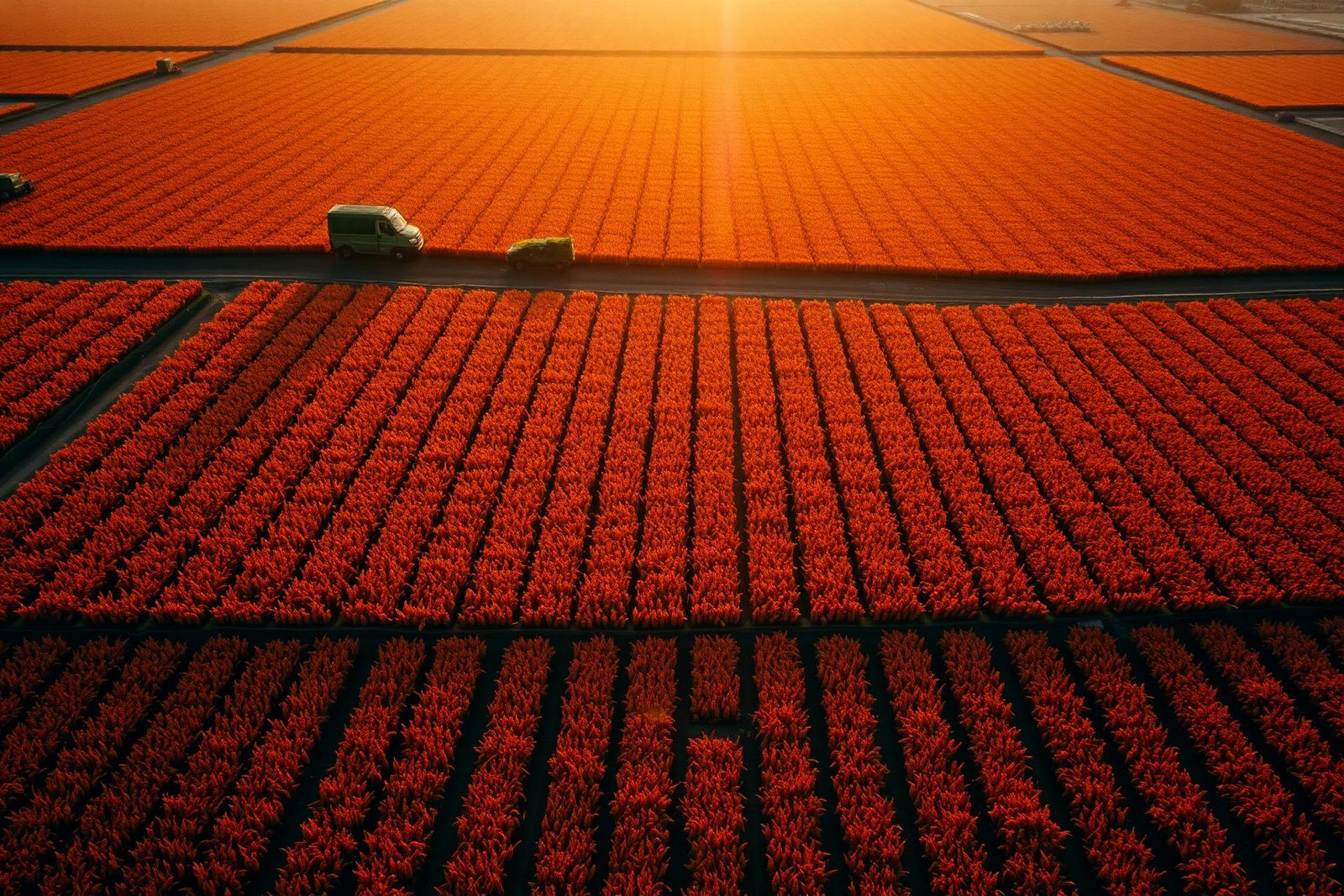 Aerial view of Indian spice farm at golden hour